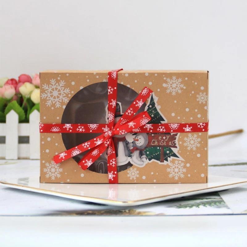 24 Stück/Packung Weihnachten Europäischer Neuer Stil Kraftpapierbox Weihnachtsfenster Kekse Verpackungsbox Kraftpapier Große Geschenkbox