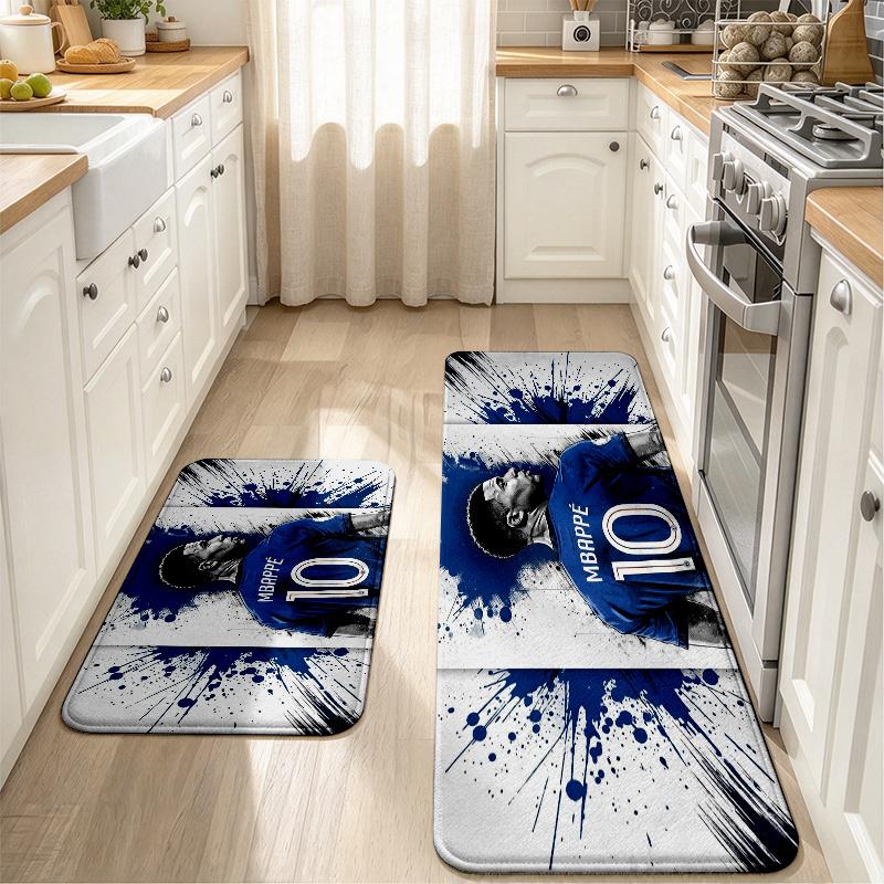 Kylian Mbappe Flannel Kitchen Mat Christmas Soft Area Rug Non Slip Floor Carpet Home Decoration