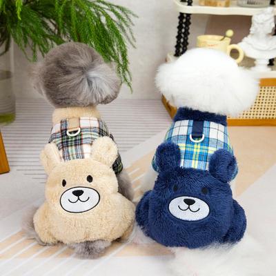 Pet Four-Legged Cotton Clothing - Autumn/Winter Plaid Patchwork Bear Design