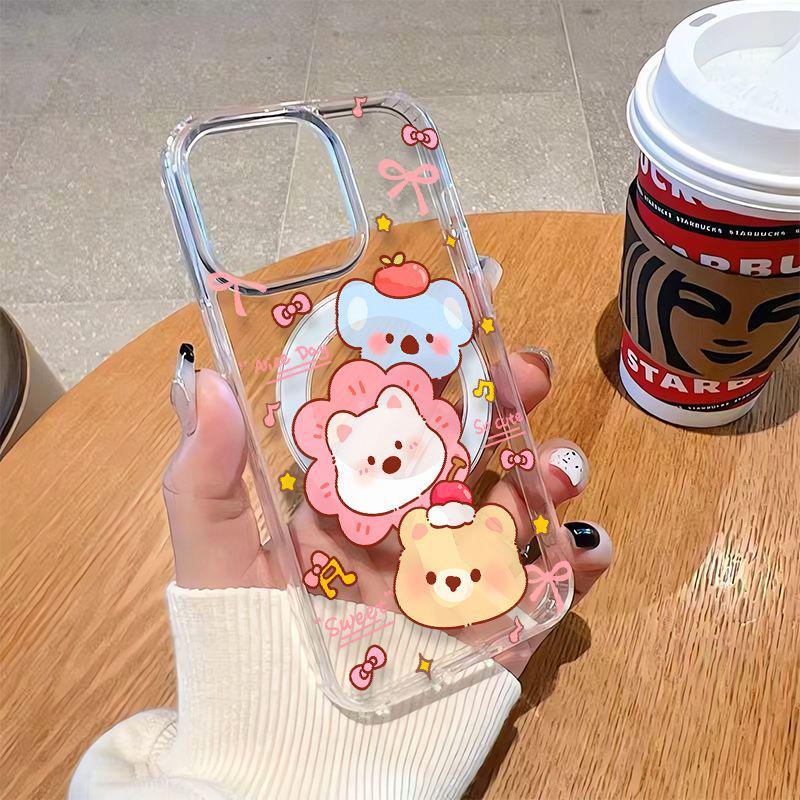 Transparent Magnetic Phone Case with Cute Animals for Apple 17 Promax