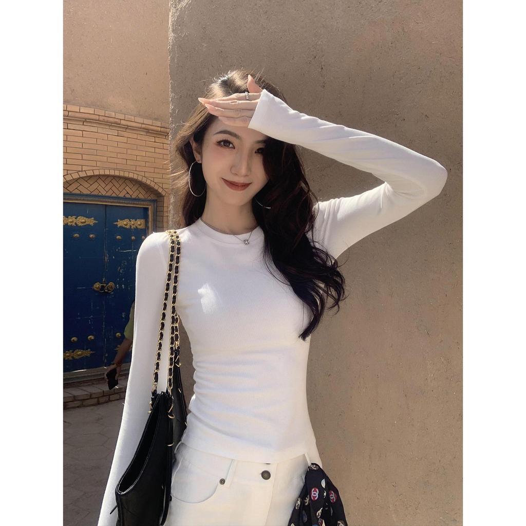 Raspberry Pink One-Shoulder Round Neck Long Sleeve Women's Slimming Top