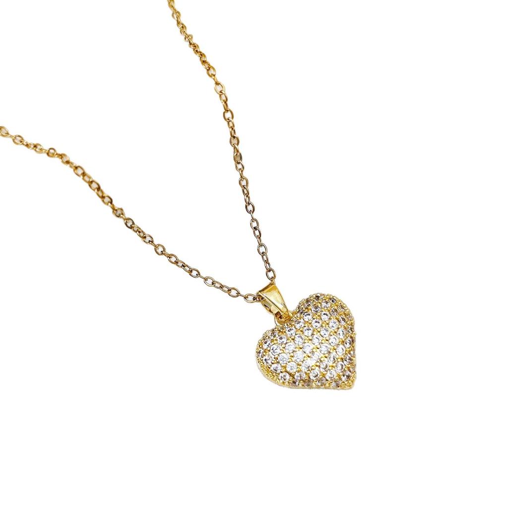 European-American Cross-Border Full Diamond Heart Necklace - Women's Heart Pendant, Trendy, High-End Jewelry