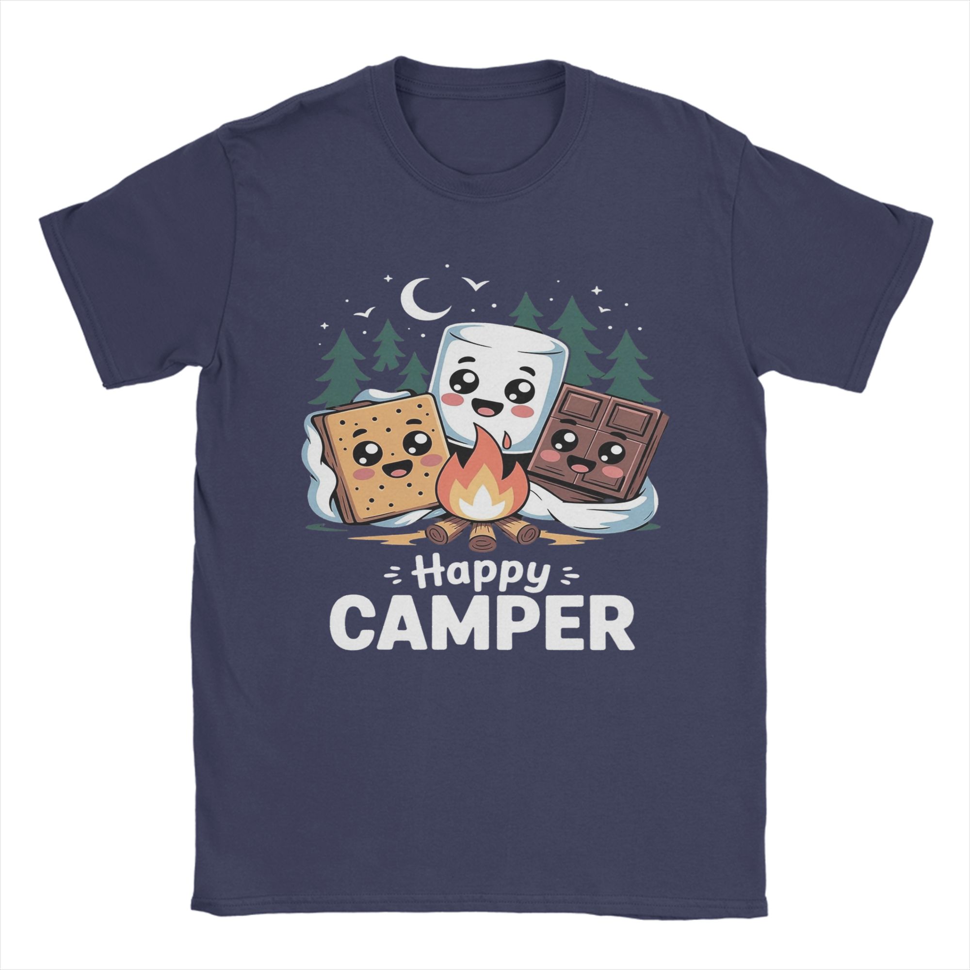 

Campfire Camping Outdoor Friends Smores Happy Camper T Shirts Mens 100 Cotton O Neck Tees Short Sleeve Tops Original 4XL