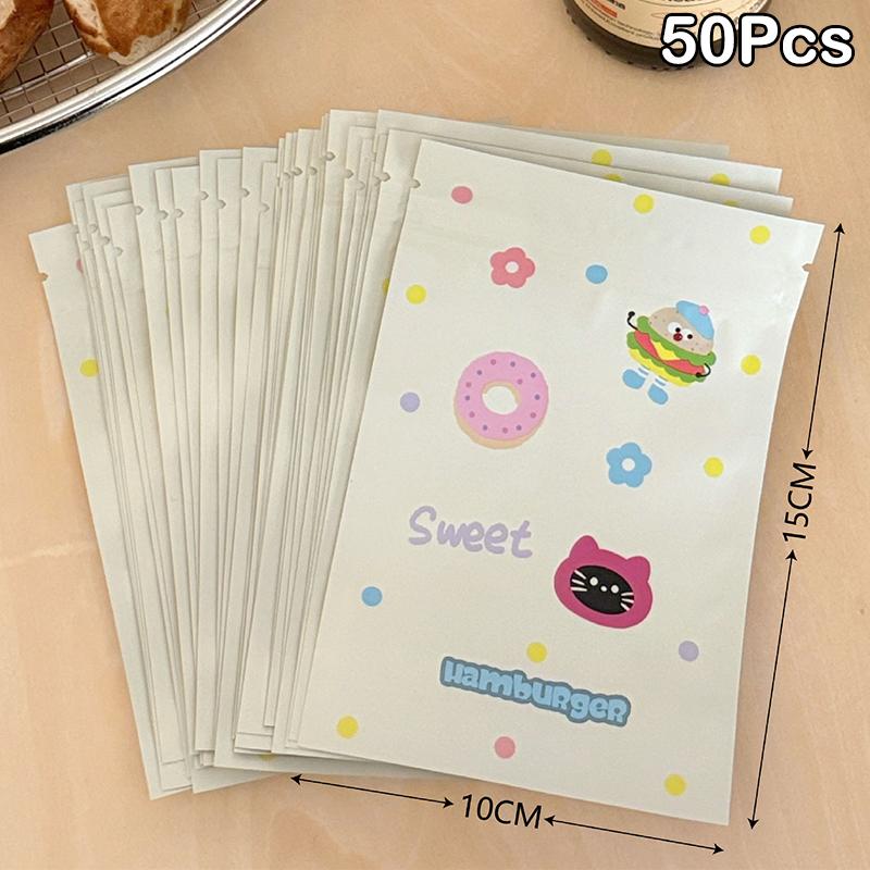 50Pcs Cute Cartoon Self Sealing Packaging Bag Jewelry Storage Bag Snack Candy Biscuit Sealed Bag Surprise Gift Packaging Bag