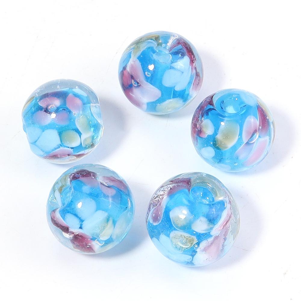 5pcs 12mm Lampwork Flower Beads Colorful Plum Blossom Glass Round Loose Beads For Jewelry Making Bracelets Earrings Accessories