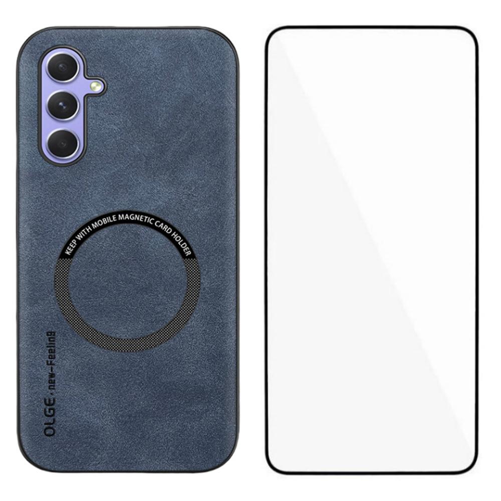 WANLONFENG YBP Series For Samsung Galaxy A14 5G/4G Magnetic Case with Tempered Glass Film PU+TPU Phone Cover Large Cutout