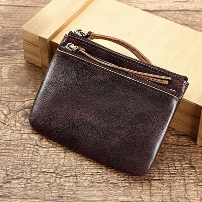 Genuine Leather Double-zipper Coin Bag Top-grain Cowhide High-end Exquisite and Compact Leather Bag