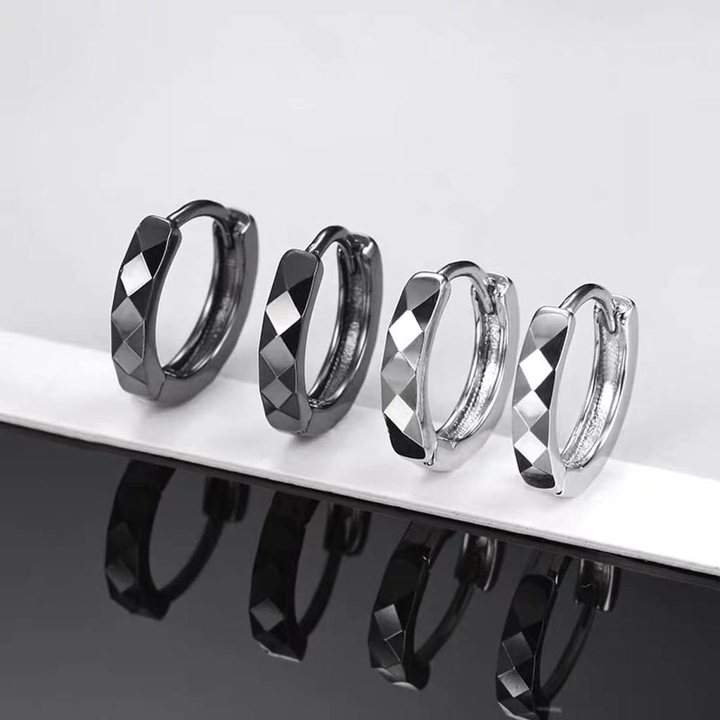 Rockyu Earrings for Diamond Shaped Hoop Stainless Birthday Fashion Accessories Men, Black, Ring, Earrings, Wide, Steel, Hypoallergenic, Gift, Unisex,