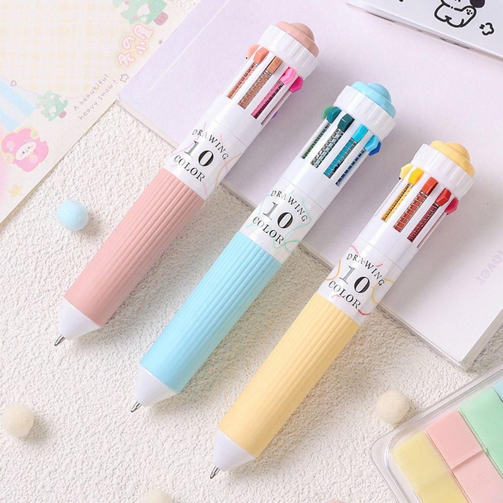 10 Color Cartoon Press Pen 0.8mm Mechanical Ballpoint Pen Colorful Drawing Ballpoint Pen Student Gifts Children's Prizes