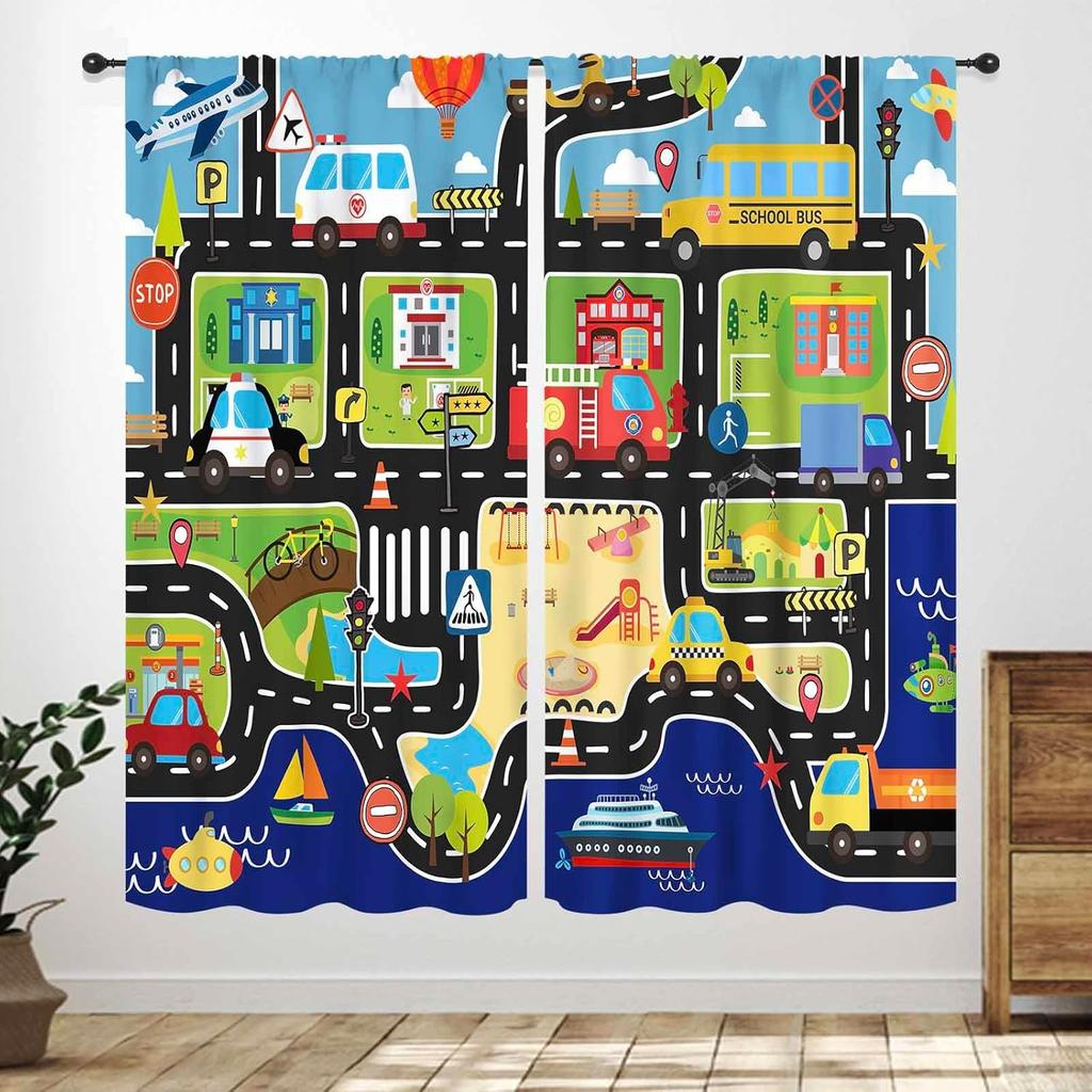 Boys Dinosaur Curtains,Cartoon Colorful Safari Animal Navy Blue Drapes Treatments For Boys Girls Children Nursery Living Room