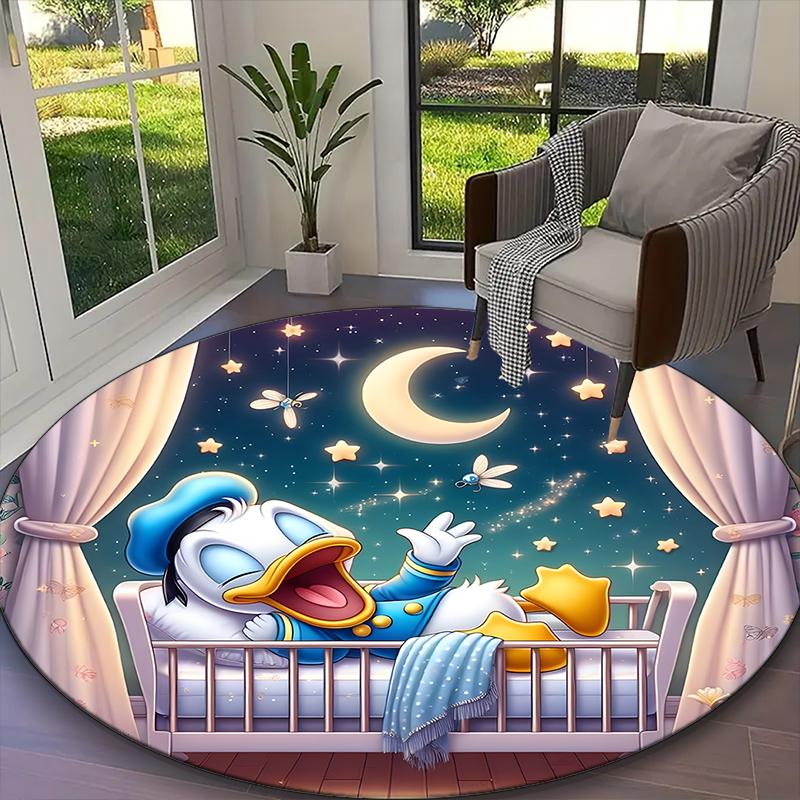 1pc Mickey And Donald Duck Pastel Floral Carpet for Room Floor Mat, Comfortable Office Chair Printed Round Rug, Beautiful Hotel Rug