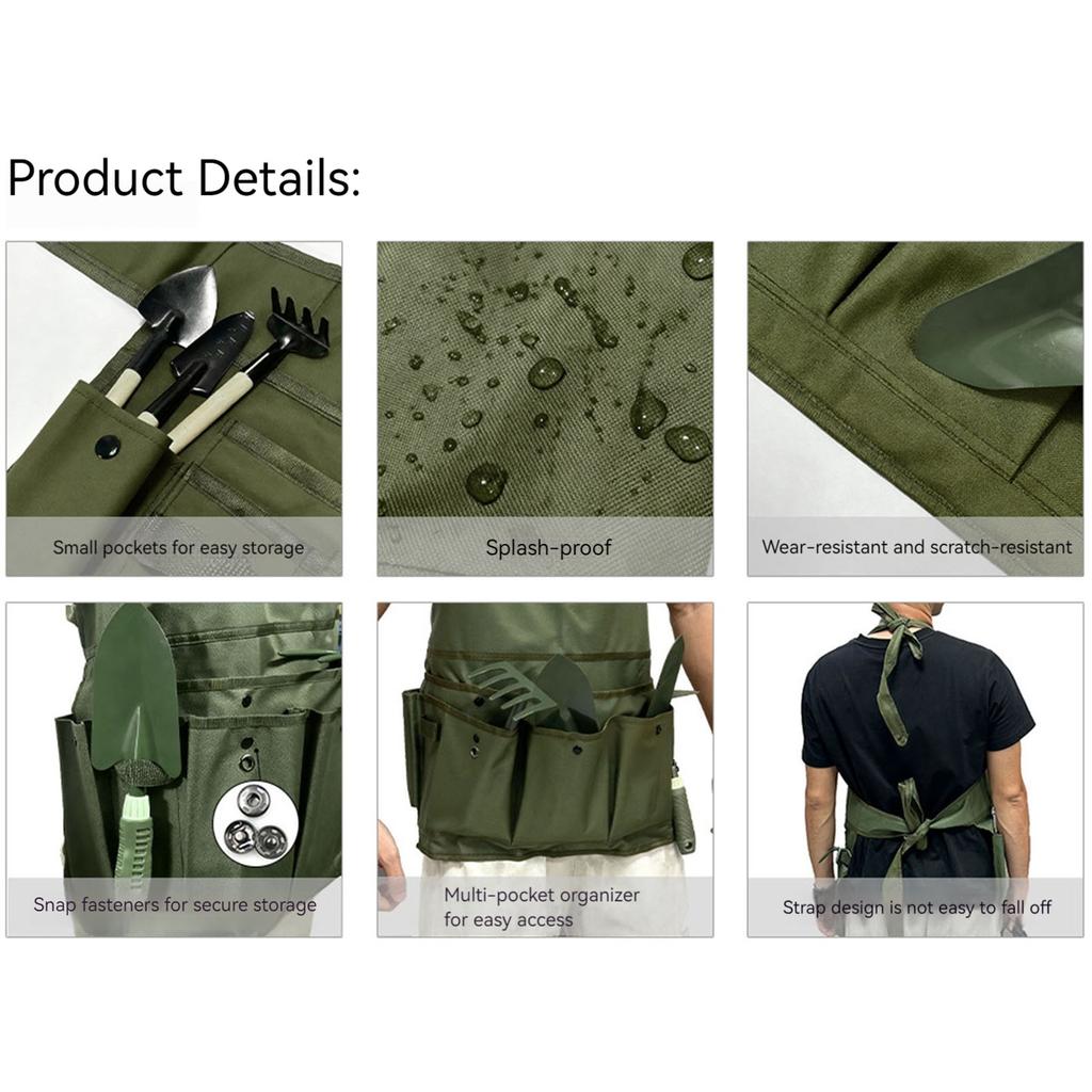 9-Piece Garden Tool Storage Apron with Multiple Pockets Gardener Apron for Gardening In Flower Beds Vegetable Patches