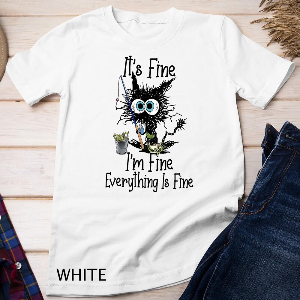 

Всё хорошо, я в порядке, всё в порядке, смешная футболка унисекс с котом-рыбаком L