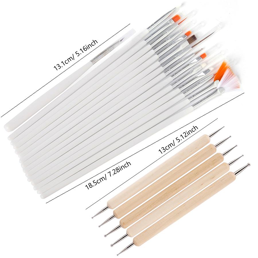 20Pcs Nail Art Brushes Set, Dotting Pens Fine Liner Striping Drawing Brushes with Portable Storage Bag