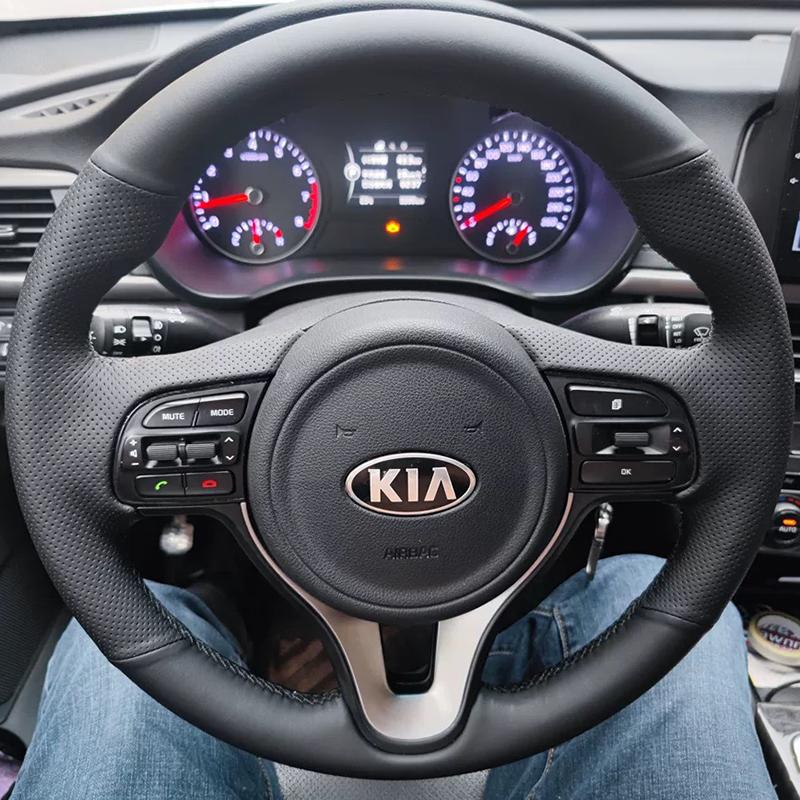 

For Kia K5 Sportage 4 KX5 2016 2017 Hand-stitched non-slip black genuine Leather car Steering Wheel Cover