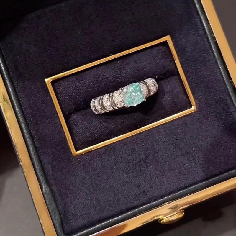 Luoxi Temple Jewelry 2024 S925 Silver Inlaid 6*6mm Paraiba European-American Light Luxury Ring
