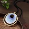 New Gradual Change Enamel Round Cake Leather Rope Long Pendant Women's Simple Fashion High Sense Ring Long Necklace