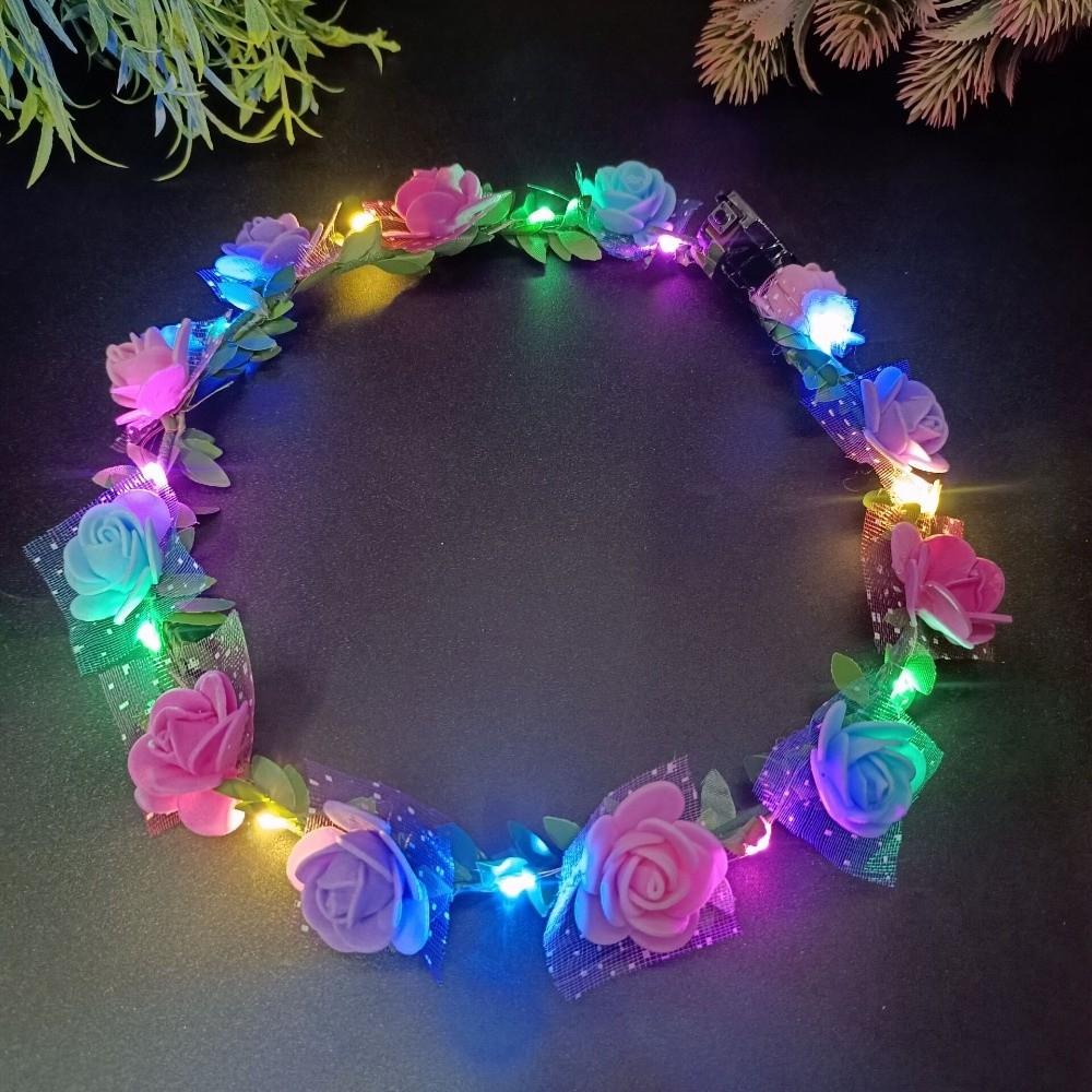 Ghirlanda di Fiori Artificiali Regolabile Fiore di Rosa Ghirlanda di Fiori Fascia con Luce LED Abbigliamento per Festival