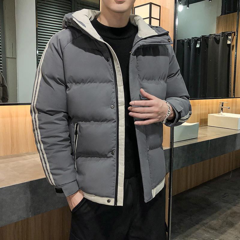 Ropa de Algodón para Hombre Invierno con Capucha Rayada Suelta Gruesa Chaqueta de Algodón Tendencia Ropa Pan Chaqueta Abrigo de Algodón Hombre