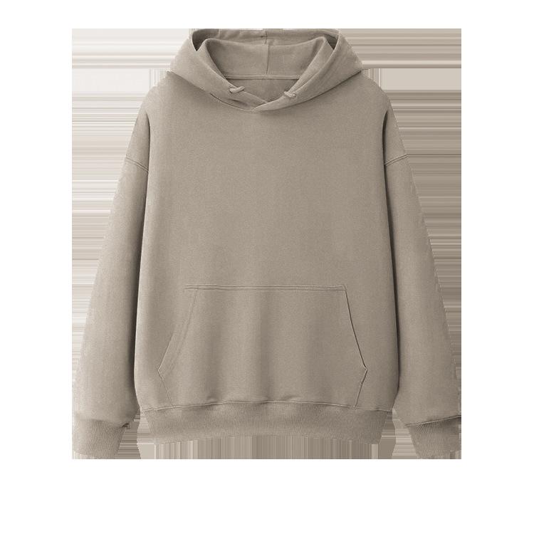 Fleece-Lined Thickened Hua Cotton Drop-Shoulder Hoodie - 2023 Autumn/Winter Solid Color Loose Hooded Sweatshirt with High Neck