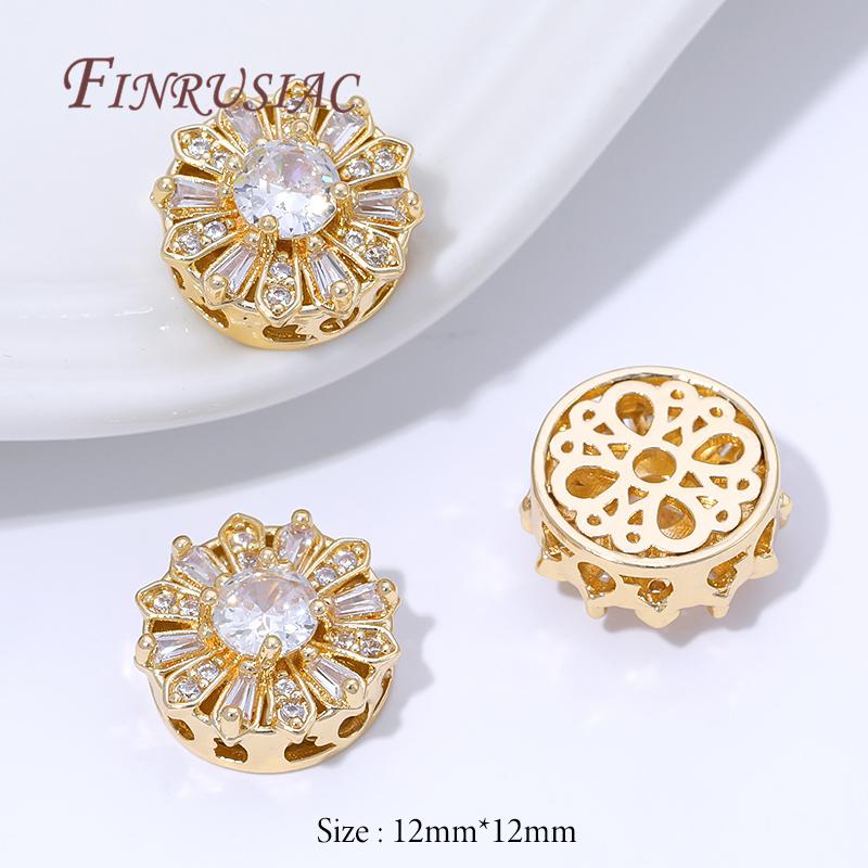 Style Multiple Plaqué Or 14K Perles Zircon pour Fabrication de Bijoux, Perles Espacement Métal, Perles Fleurs Rondes Séparateurs Accessoires DIY