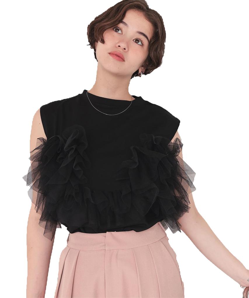 Titibait Sleeveless Tulle Docking Free ADJR6071 Women's Top, Size, Black,