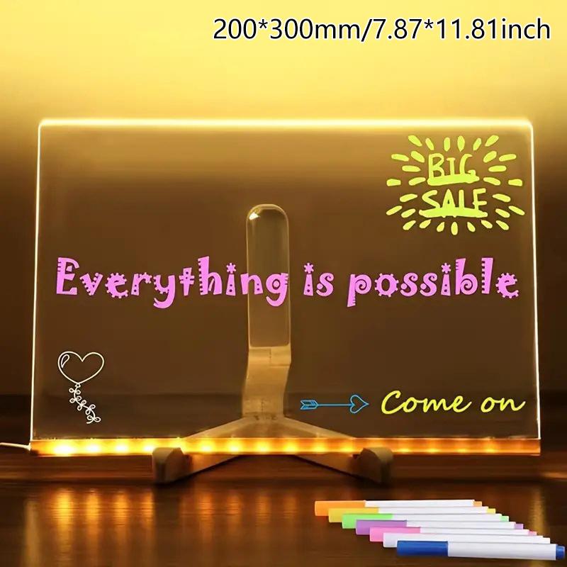 

Большая светодиодная доска для заметок с цветной светодиодной подсветкой, акриловая доска для сообщений, светодиодная доска для рисования и письма, доска для сухого стирания с 7 ручками