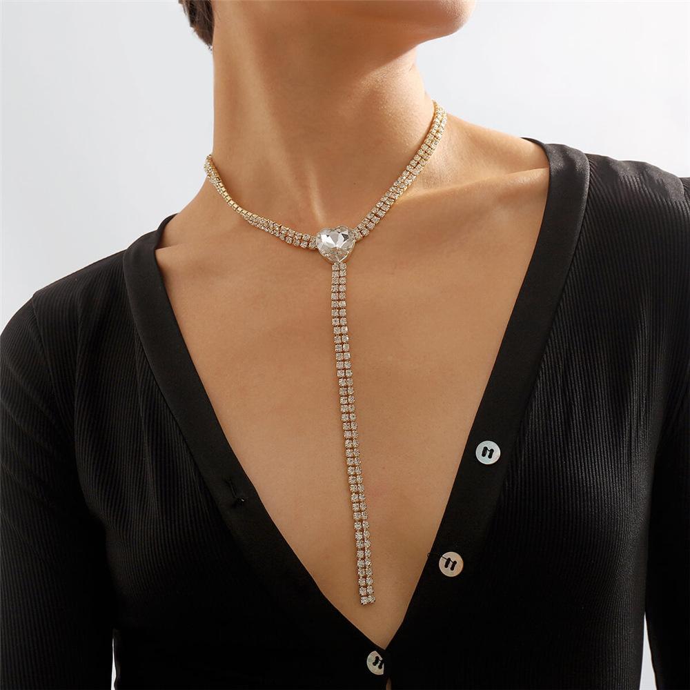 Accessories, Personalized Fashion Long Fringed Necklace Luxury, Versatile Rhinestone Neck Chain Women'S Jewelry