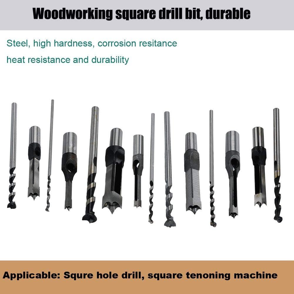 Square Hole Drill Bit, Steel Hardness Sharp Mortising Chisel Set 1/2-Inch, 1/4-Inch, 3/4inch, 3/8-Inch, 5/8-Inch, 5/16-Inch, 9/16-Inch Woodworking