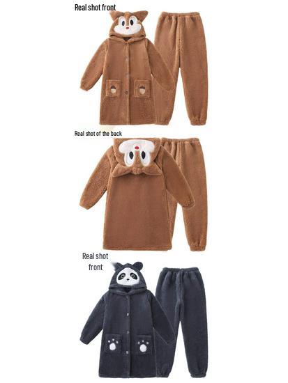 Kids Coral Fleece Pajama and Bathrobe Set - Cute Design for Boys & Girls, Plus Velvet for Autumn & Winter