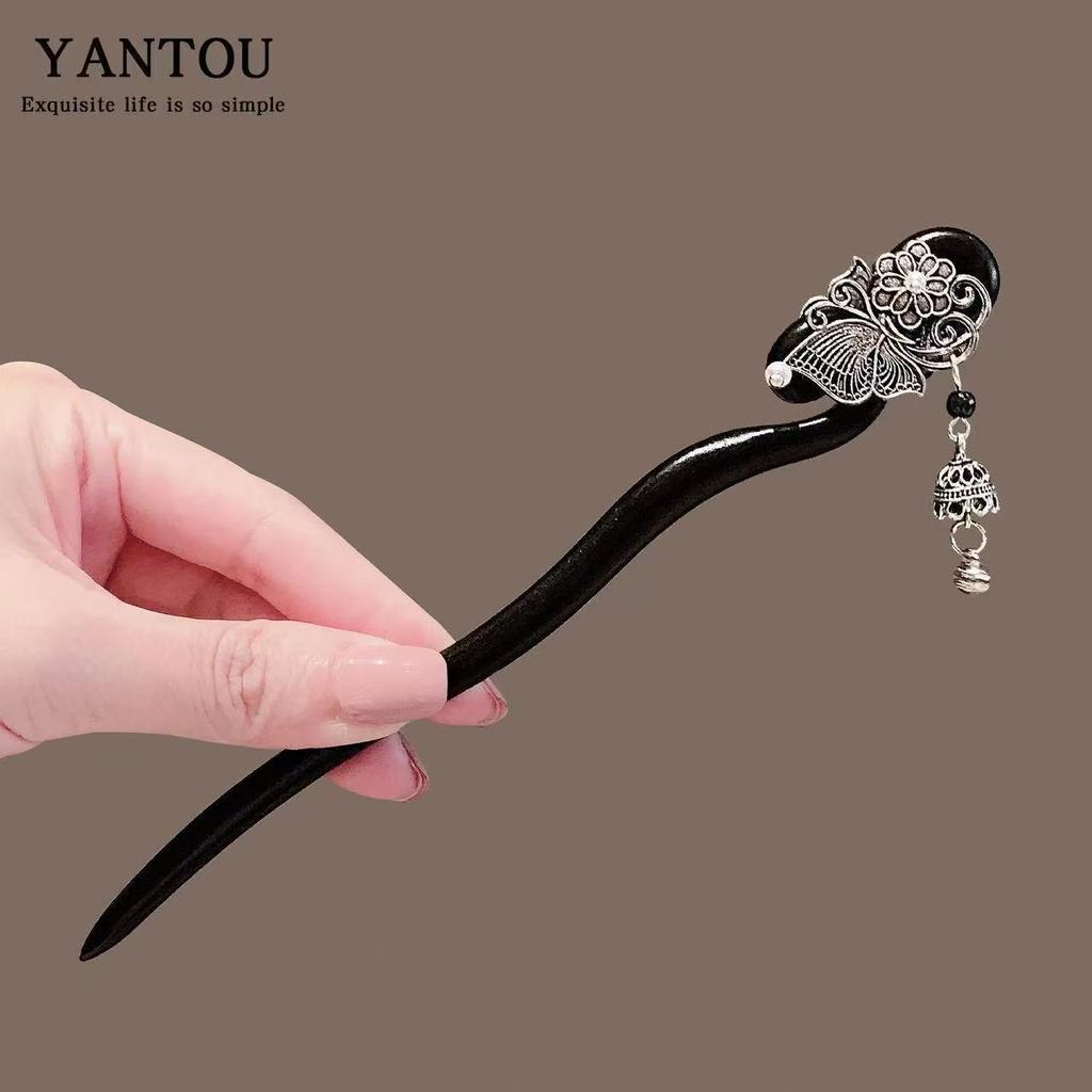 18cm Double-Sided Ancient Silver Tassel Hairpin, Vintage Hanfu Hair Stick for Women, Traditional Chinese Hair Accessory