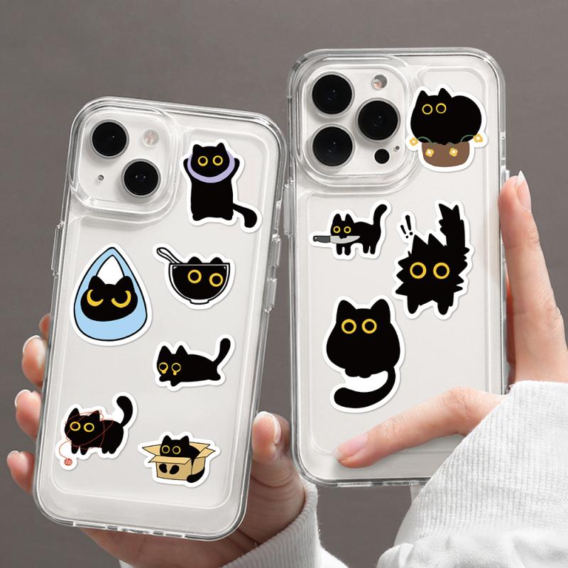 500Pcs Cute Black Cat Stickers Creative Diy Graffiti Stickers Phone Water Bottle Luggage Decals Children Reward Decor Stickers