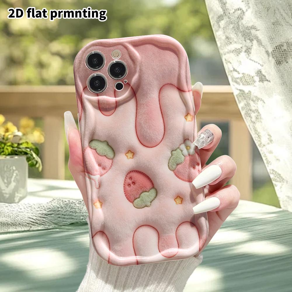Phone Case: 2D flat design suitable for iPhone 18 17 16 15 14 13 Pro protective case, plush strawberry, perfect Christmas and Halloween holiday gift