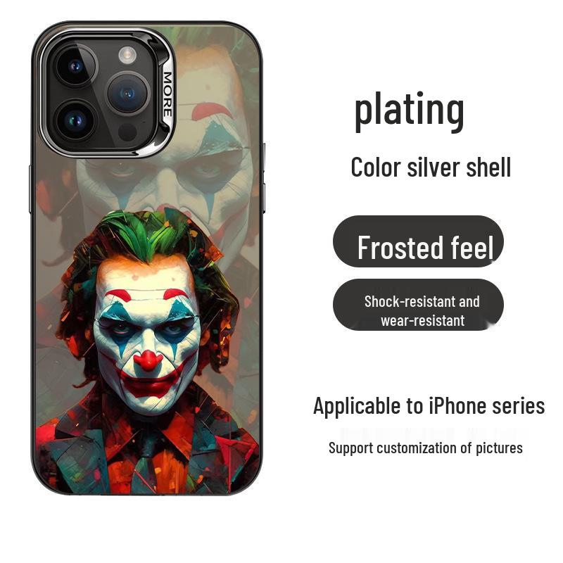 Clown Personality Electroplated Silver Case for Apple iPhone 11, 12, 13, 14, 15 Pro Max - Drop-Proof, European & American Style