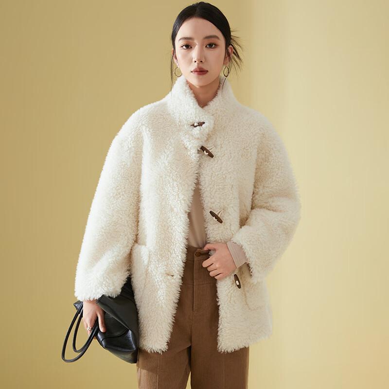 KAISER Women's Shearling Mid-Length Coat with Stand Collar and Toggle Buttons