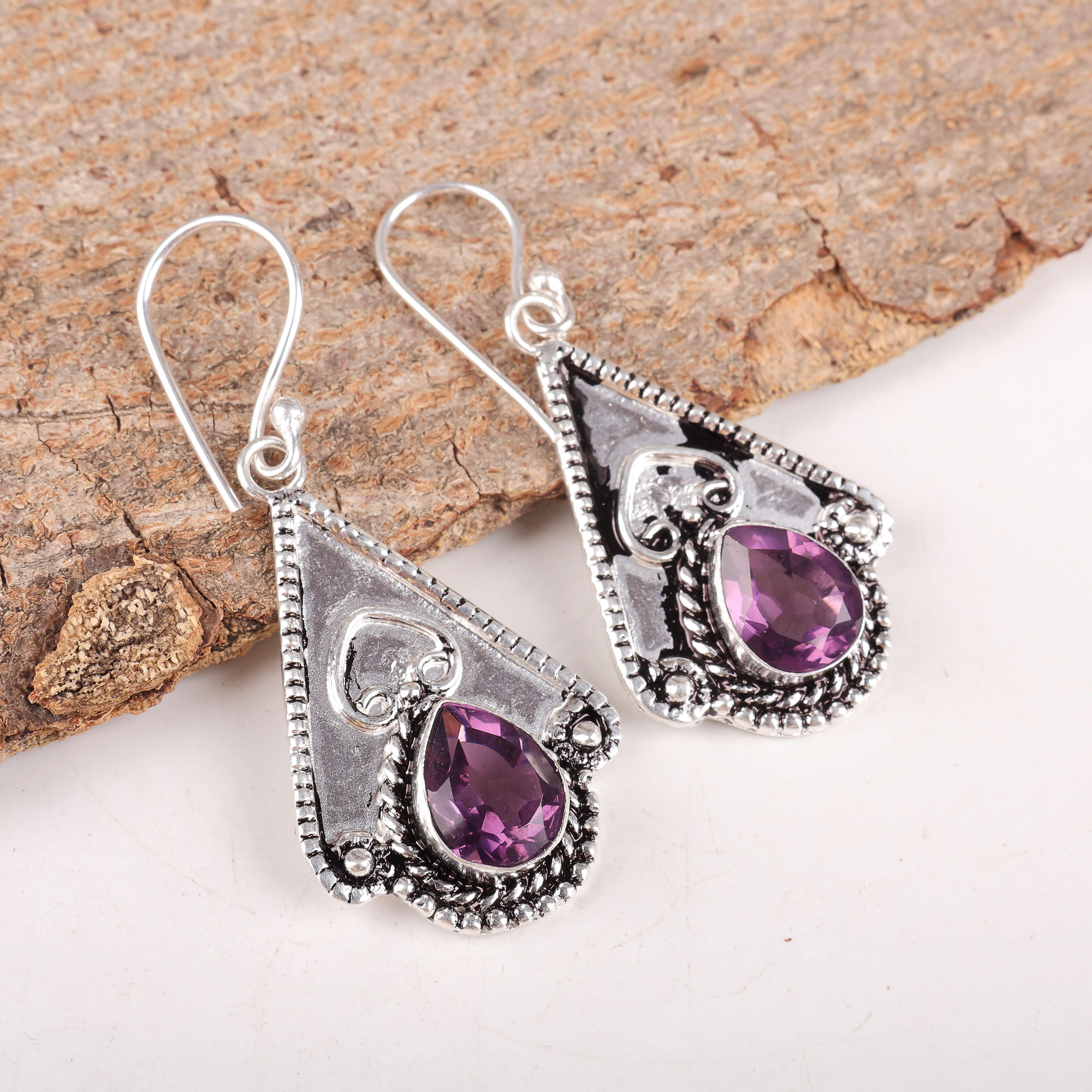 

Серьги с аметистом, ювелирные изделия из драгоценных камней, серьги из цельного серебра 925 пробы, подарок для женщин, серьги ручной работы Purple фиолетовый