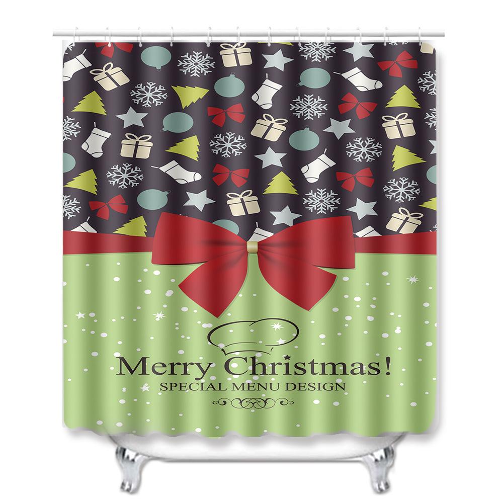 Christmas Shower Curtain Floor Mat Combination Four-Piece Set Bathroom Toilet Carpet Shower Room Mat Foot Mat