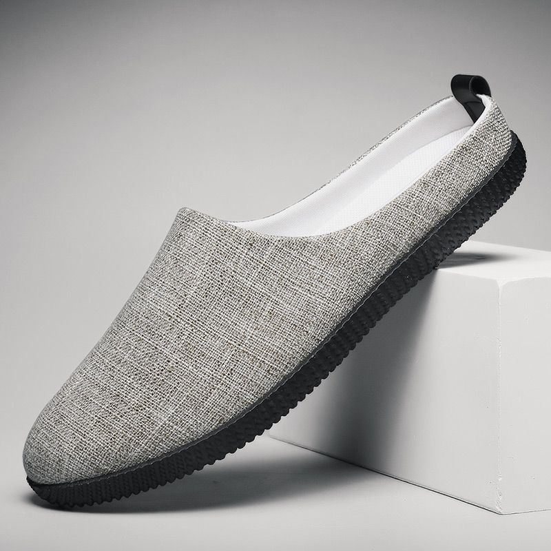 Men's Summer Half-Slip Breathable Closed-Toe Sandals Non-Slip Odor-Resistant Beach Linen Lazy Slip-On