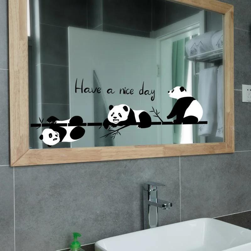 New Wall Stickers Cartoon Animal Bamboo Three Pandas Glass Window Mirrors Decorative Stickers Home Wall Stickers Self Adhesive