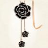 Black Rose Flower Long Necklace Sweater Chain Metal  Pendant Necklaces Adjusted