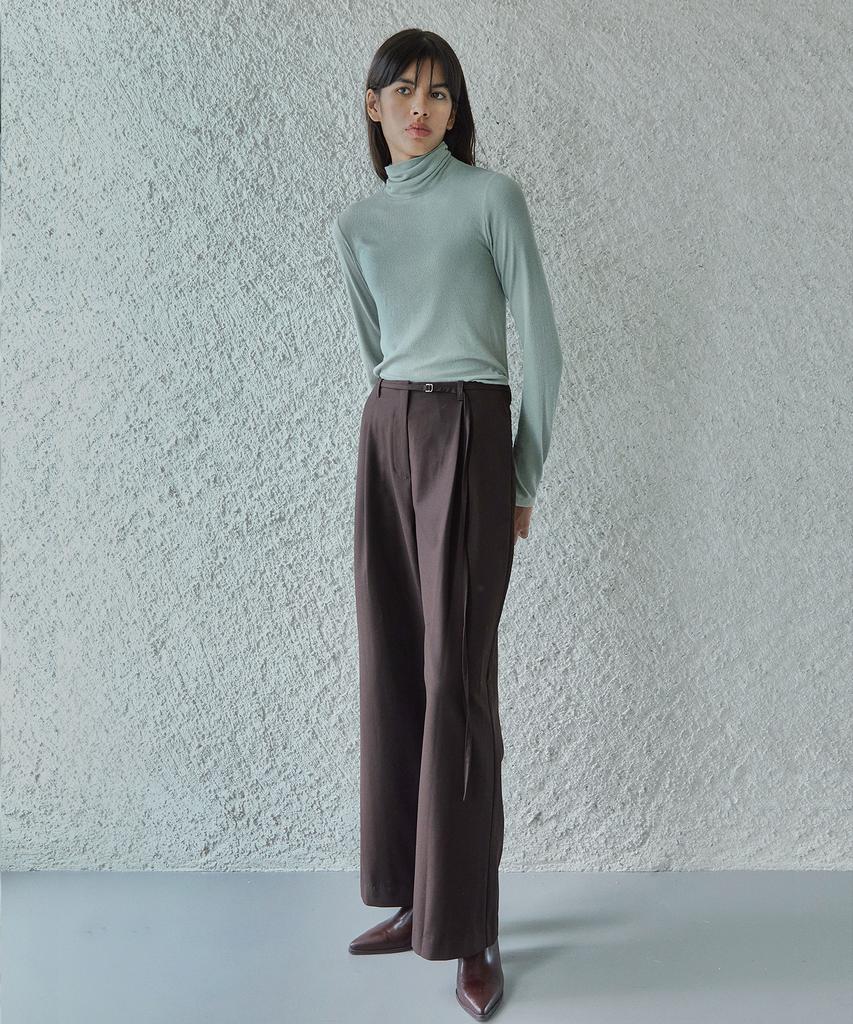 IHR Wide Tuck Belted Pants / Dark Brown