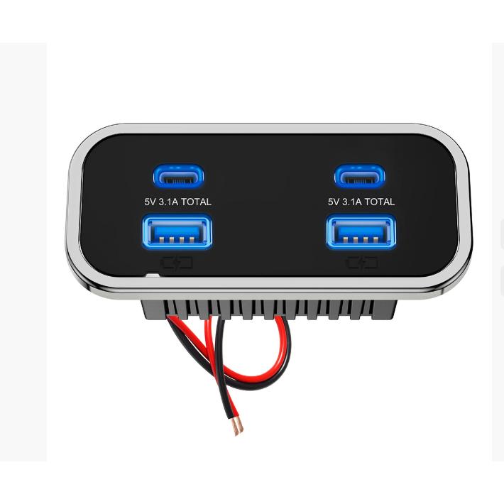4 Poorten RV Auto Oplader 12/24V Dubbele USB Type-C Laadcontactdoos Voor RV Camper Kampeerbus Marine Oplader Accessoires puce kleur