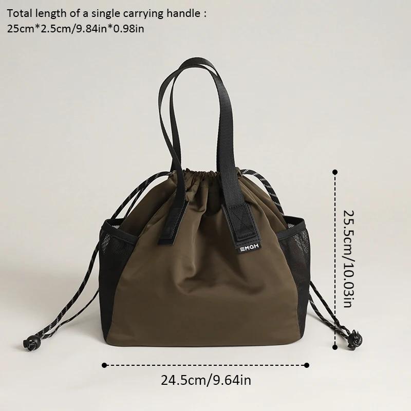 

Large Capaci Drawstring Insulation Belly Gulp Lunch Bag with Side Mesh Pocket Wide Handle Design Storage Bags for Work Camping коричневый