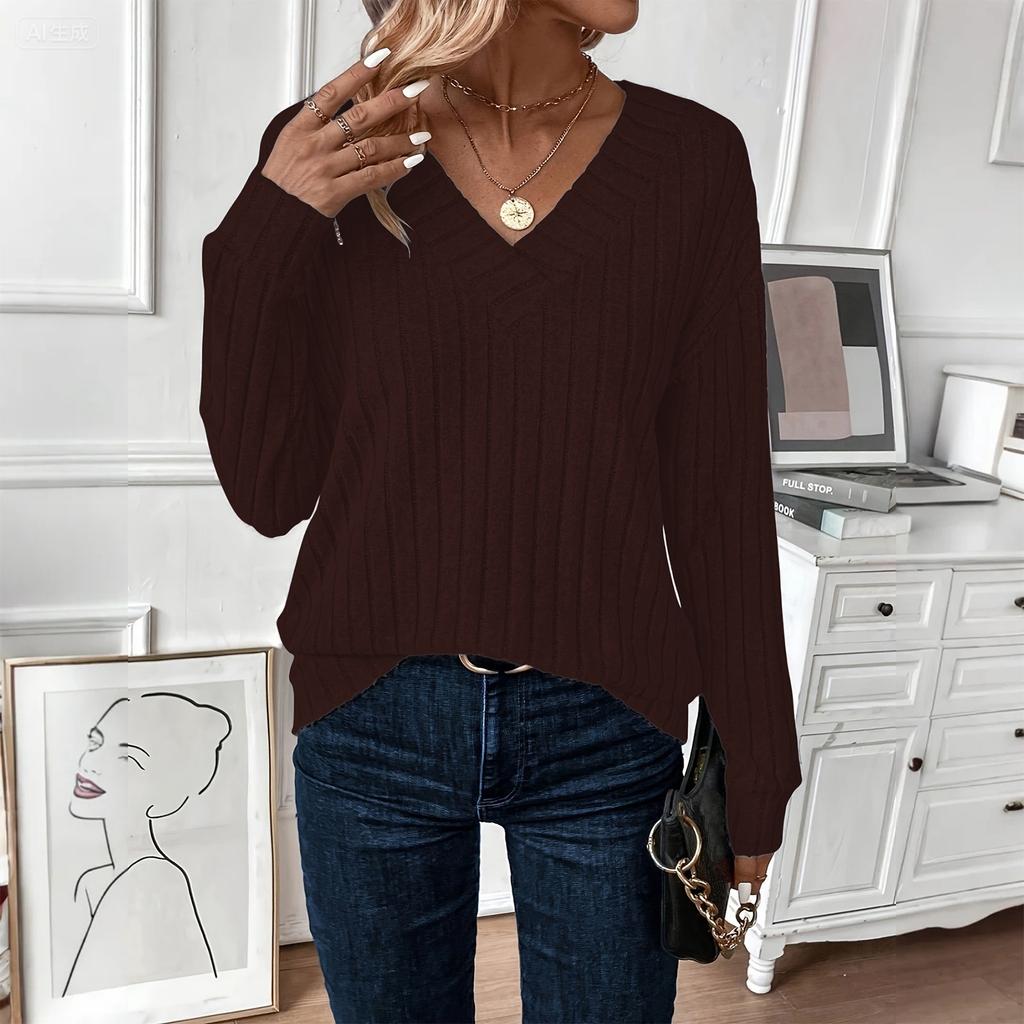 Women's Fashion Long Sleeve Ribbed Elegant Commuting And Casual Top