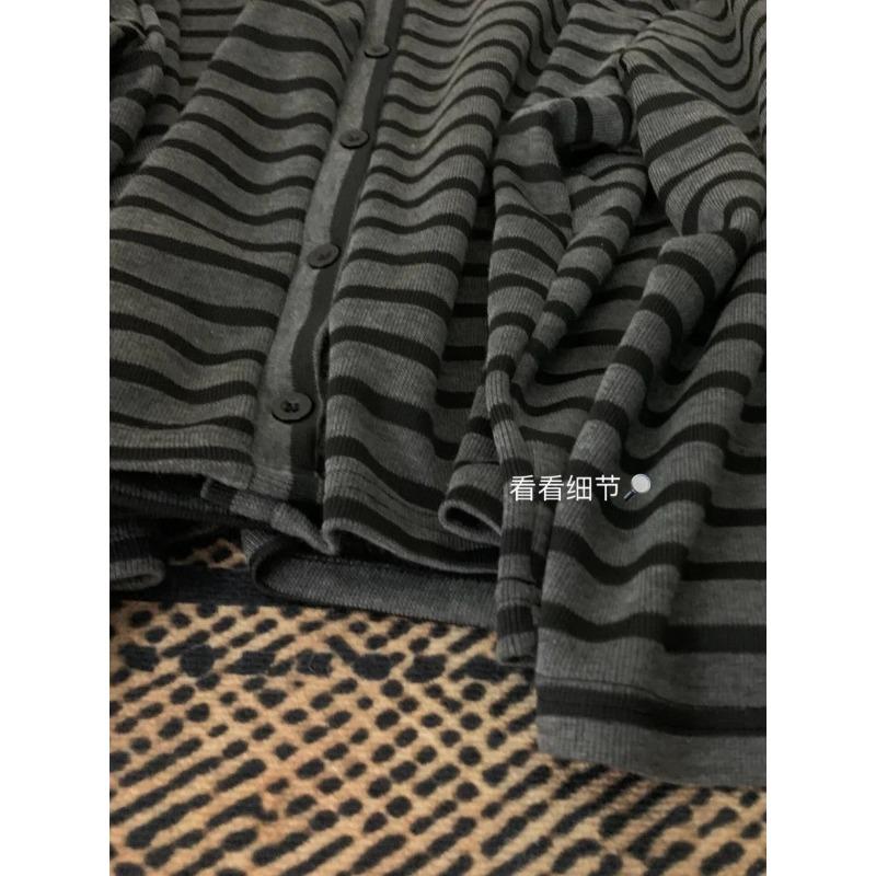 Giacca cardigan a righe contrastanti larga stile casual da donna, nuova per primavera e autunno, a monopetto, maglione in maglia a maniche lunghe