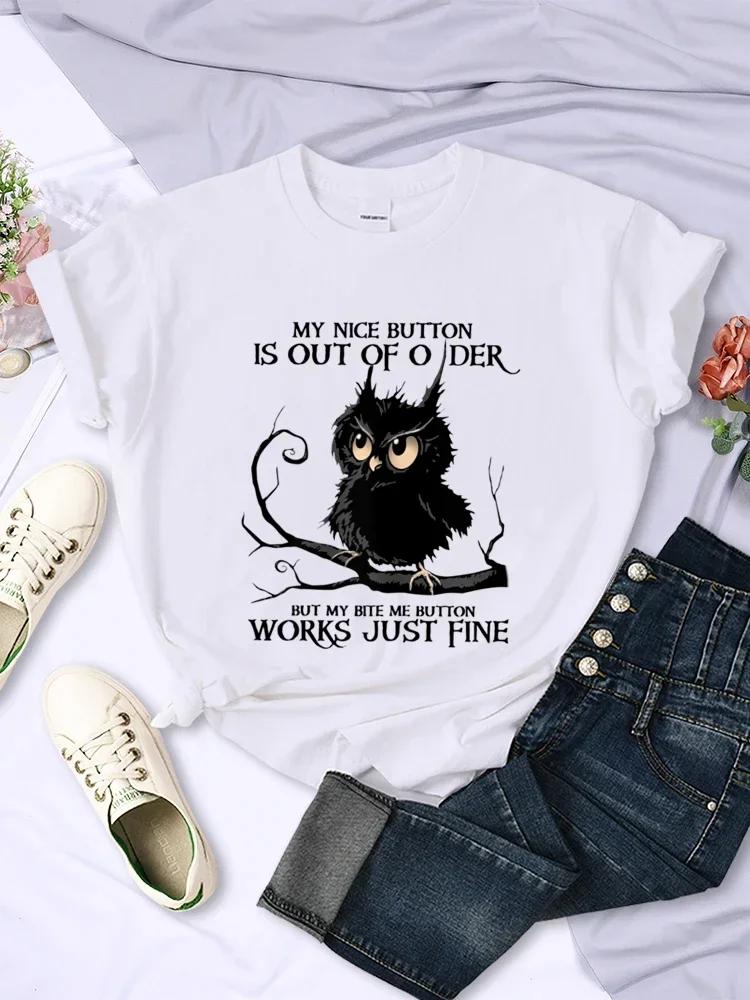 Funny My Nice Button Is Out of Order Unisexs Tshirt Owl Cartoon Graphic Unisex Tees Shirt Short Sleeve Tshirt Femme TShirt Tops