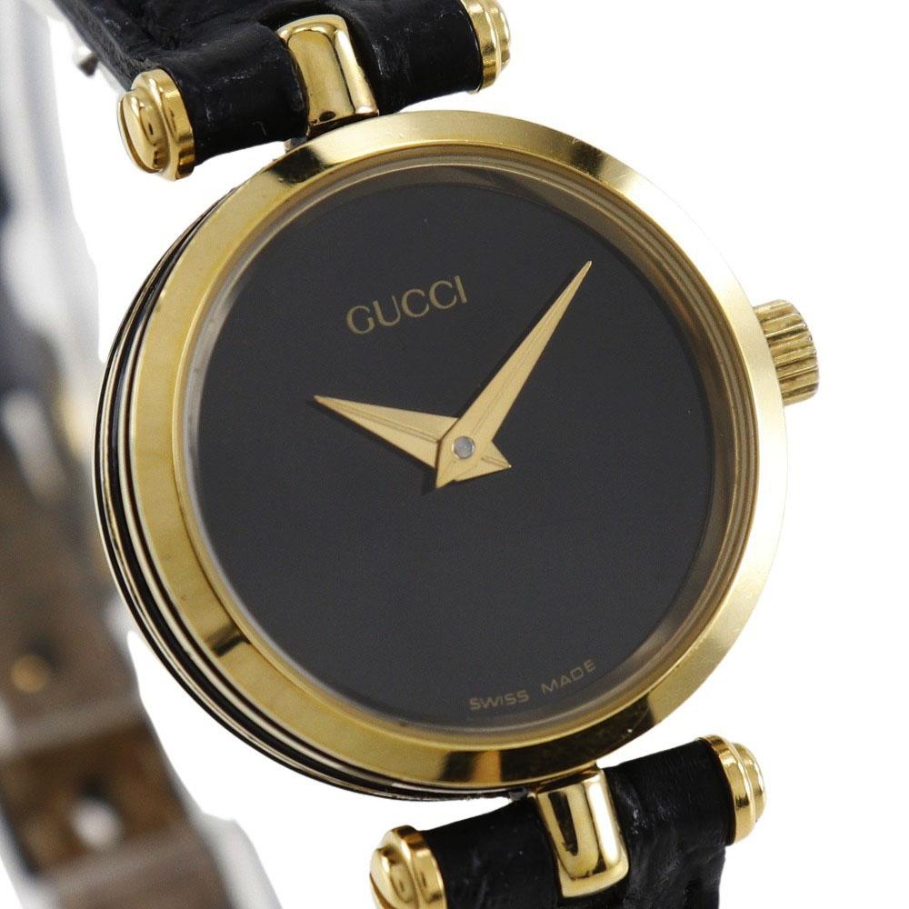 GUCCI Sherry Watches 2000L blackDial Plated Gold/leather Quartz Analog display Women Used