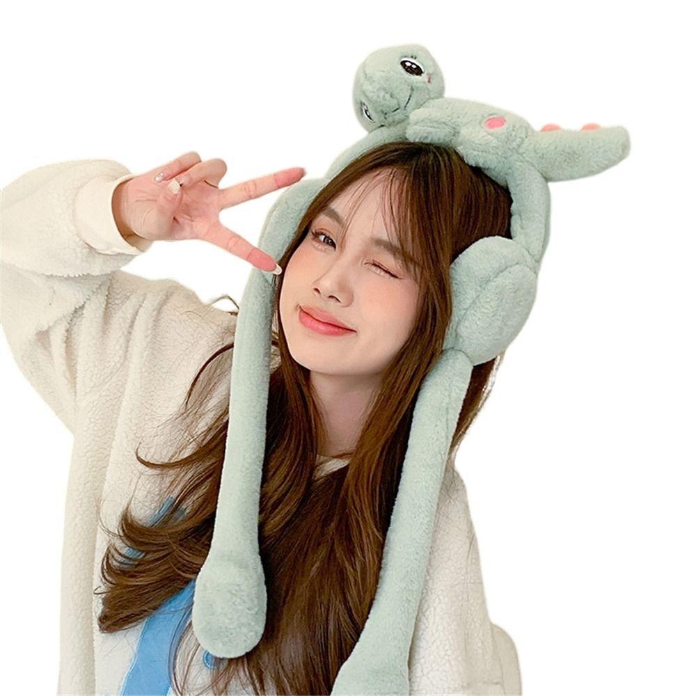 Winter Warm Furry Earmuffs Rabbit/Dinosaur Cosplay Ear Warmers with Moving Jumping Ears Outdoor Cold Weather