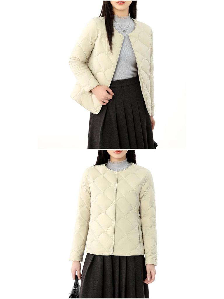 Women's Lightweight Round Neck Down Jacket – Fashionable Plus Size Thin Style with 90% Duck Down Filling.