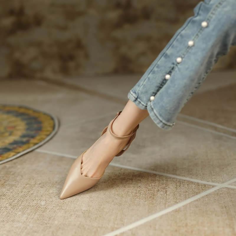 2023 Ladies High Heels Backless Mary Jane Shoes Vintage Style High Heels Elegant Fashion Pointed Women Sandals Shoes for Women